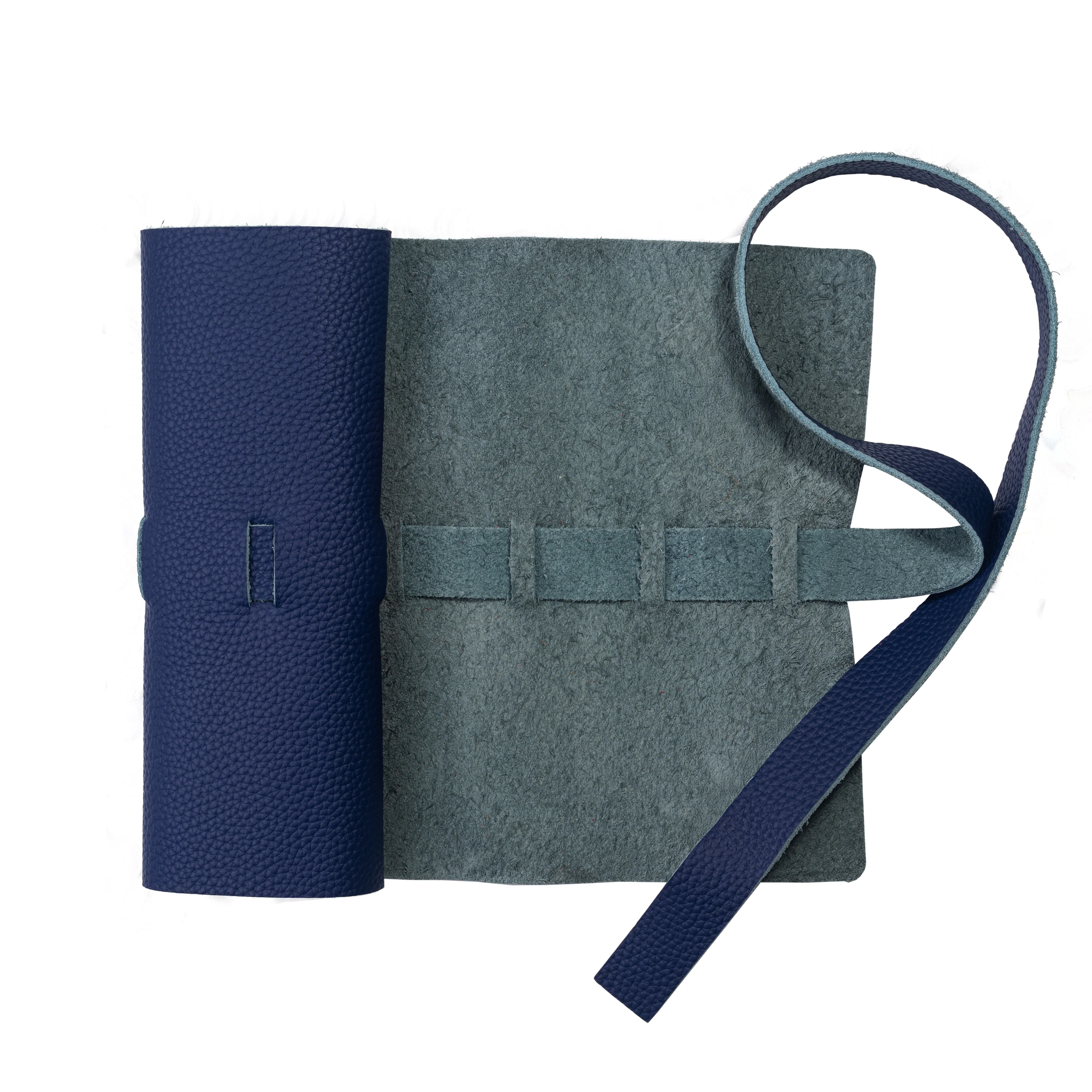 Leather Roll Pen Case Blue